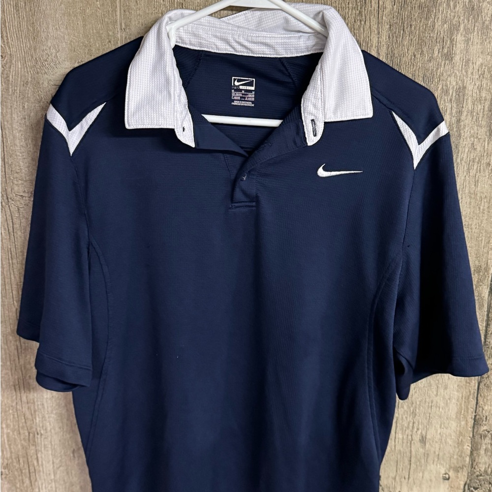 Nike Men's Dark Blue Polo with White Accents